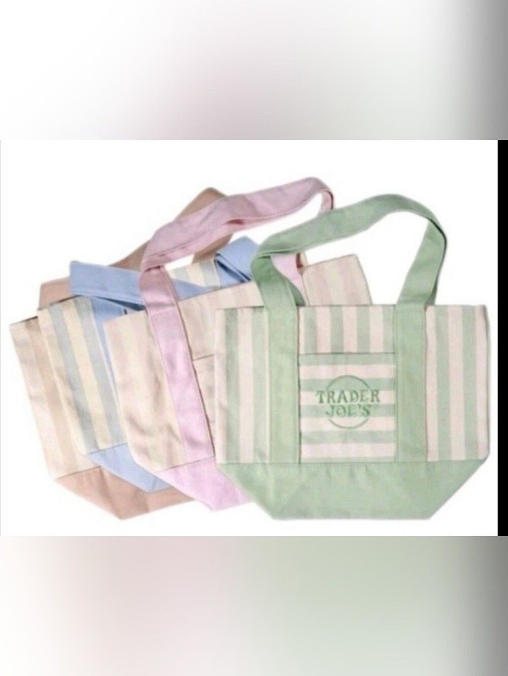 Trader Joe's Limited Edition Mini Pastel Stripe Tote Bag Set